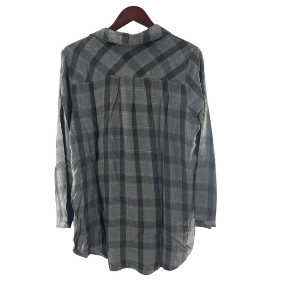 NWT Side Stitch Grey Plaid Button Down Long Sleeve Top M - Picture 2 of 3
